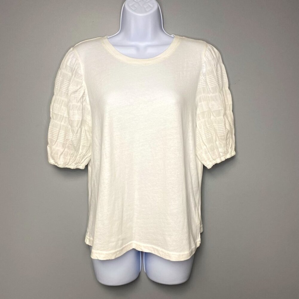 Rails "Liza White‎ Seersucker" Puff Sleeve Top Women's Size M